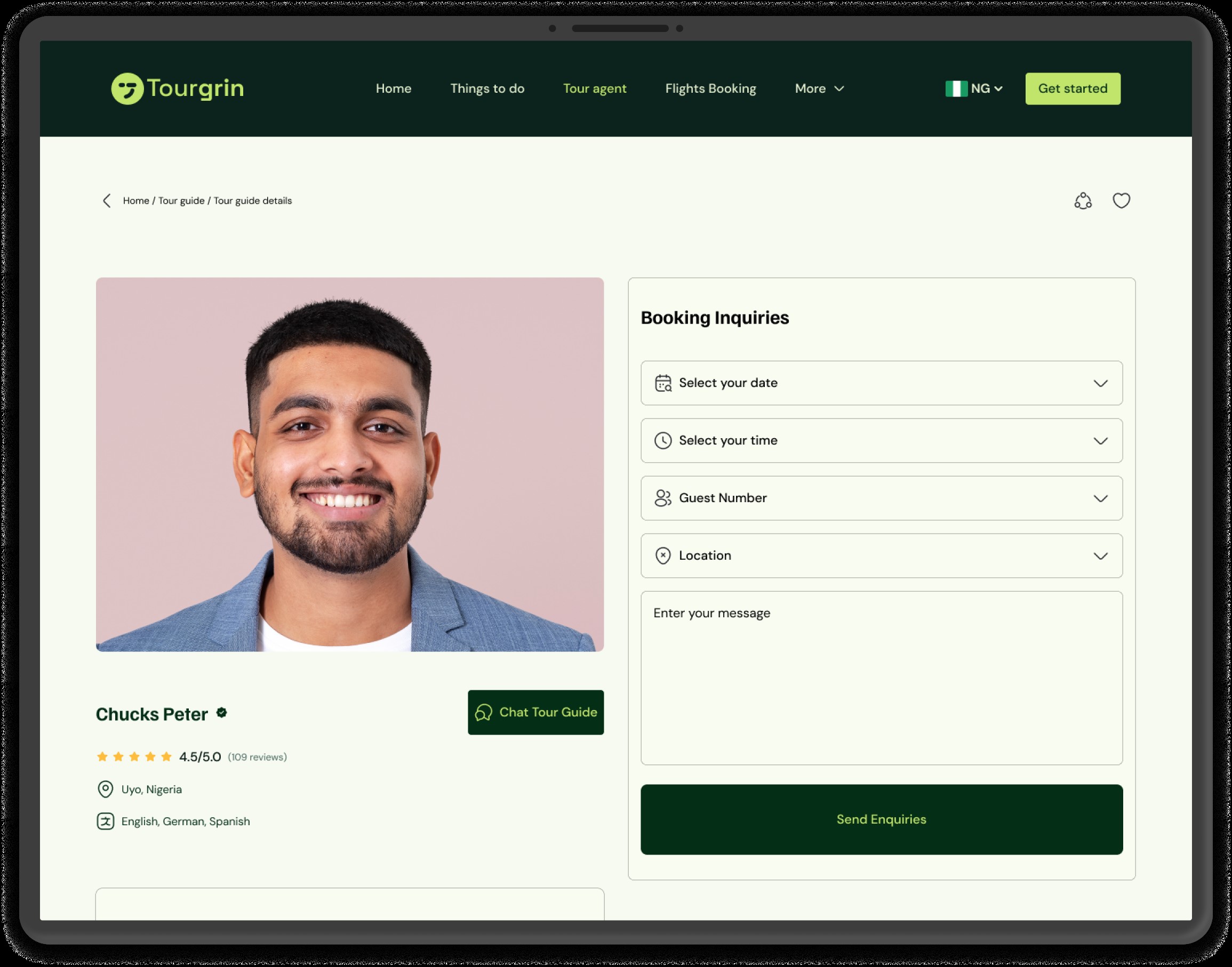 Tourgrin dashboard screens